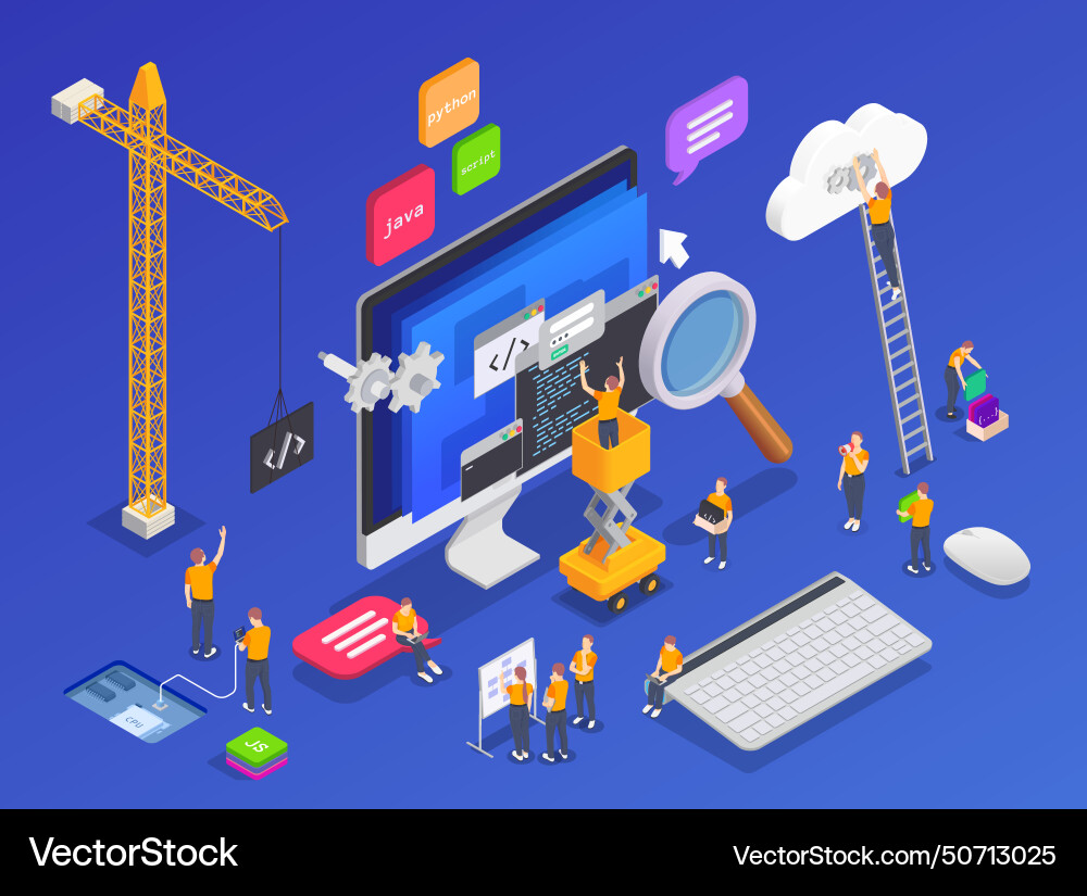 Programming coding development isometric concept Programming coding development isometric concept vector image