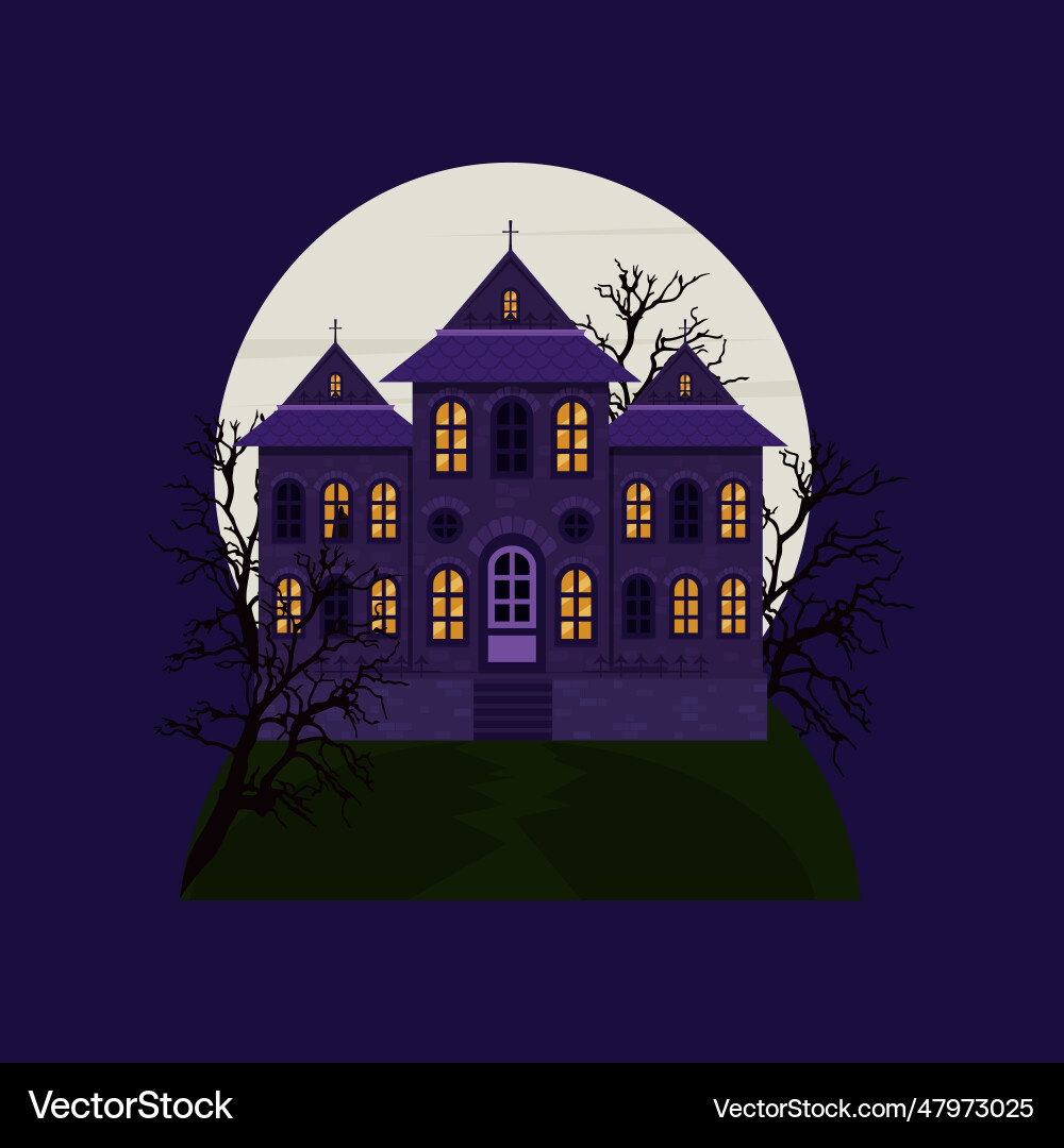 Scary castle house with a cemetery Scary castle house with a cemetery vector image