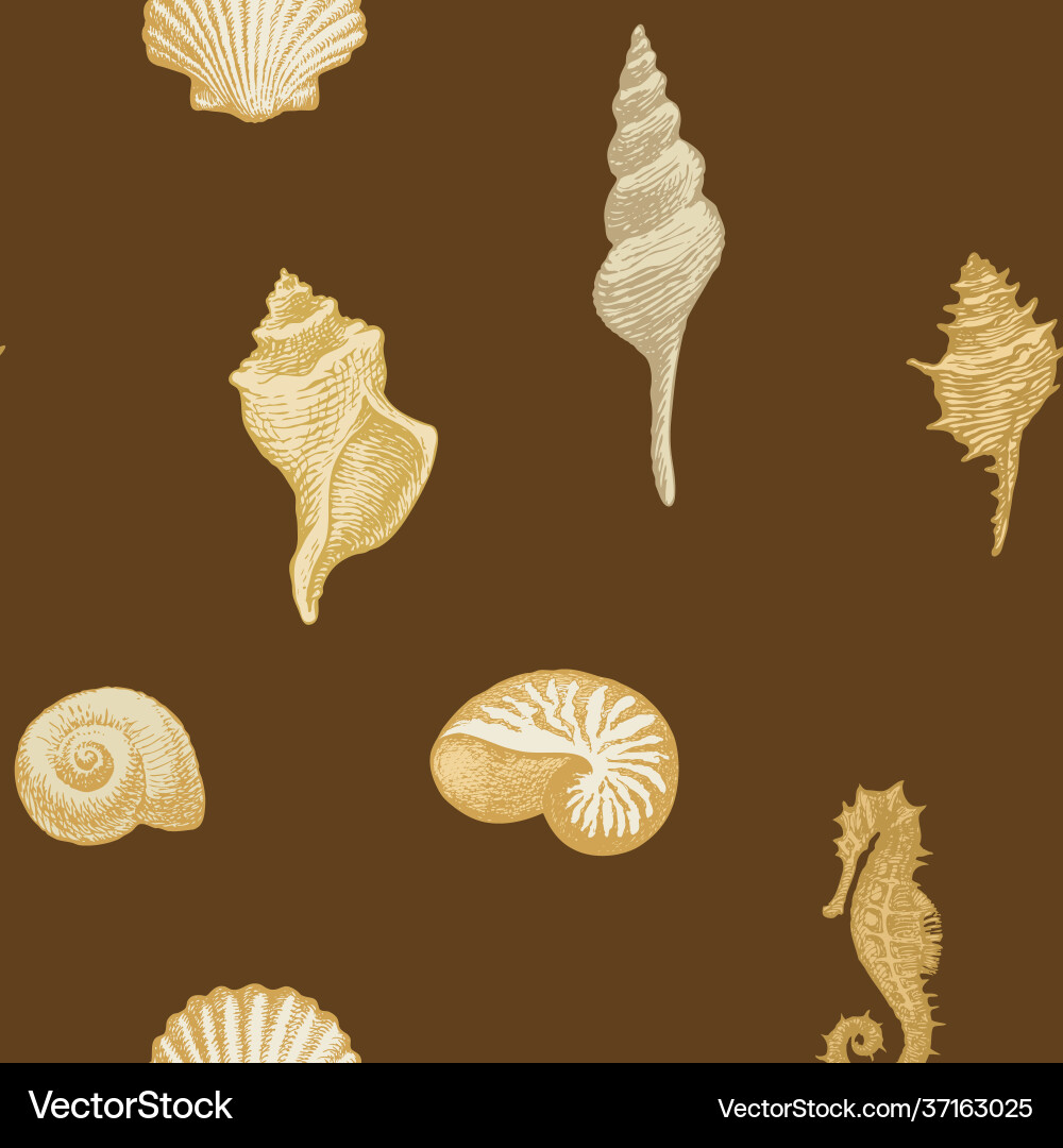 Seamless pattern with seashells various shapes Seamless pattern with seashells various shapes vector image