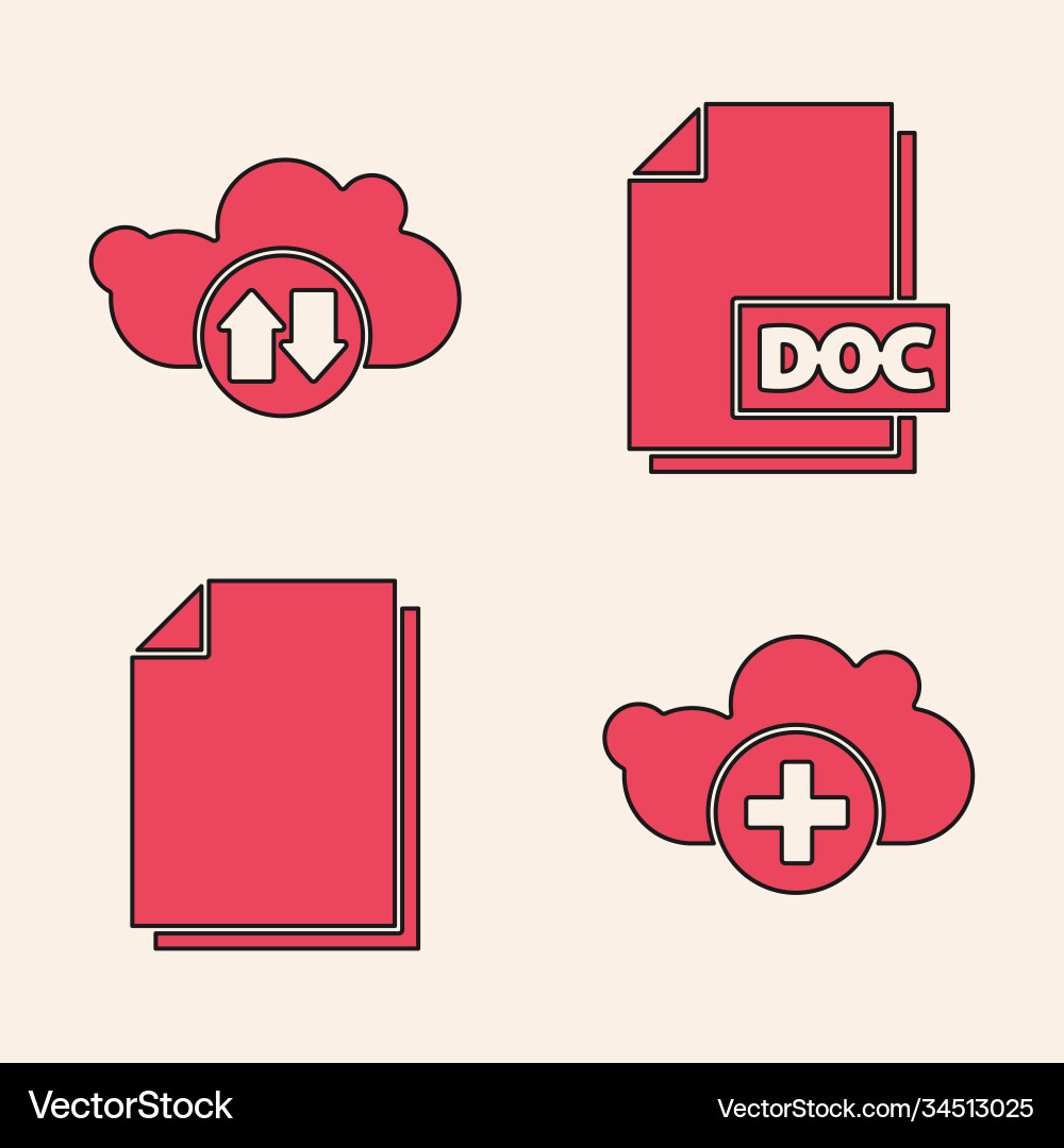 Set add cloud download and upload doc file Set add cloud download and upload doc file vector image