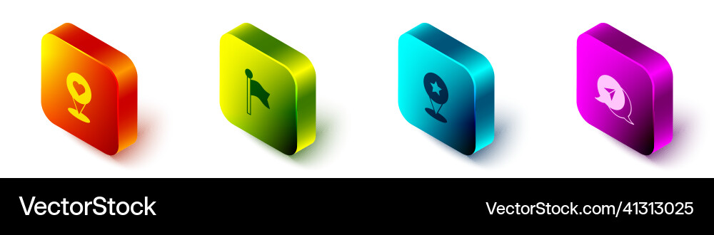 Set isometric location with heart marker map Set isometric location with heart marker map vector image