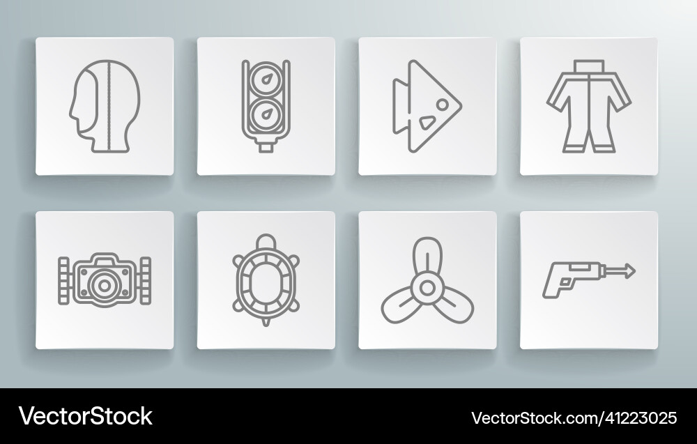 Set line photo camera gauge scale turtle boat Set line photo camera gauge scale turtle boat vector image
