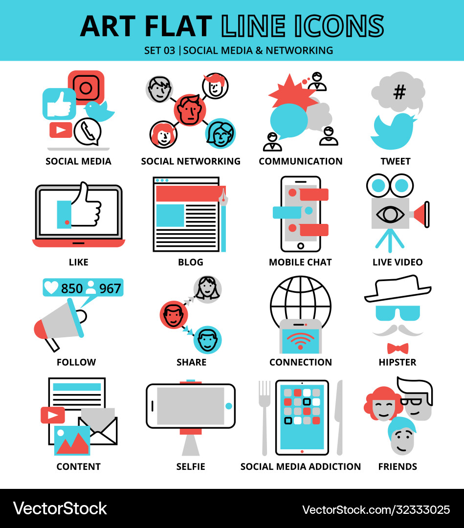 Set social media and networking icons Set social media and networking icons vector image