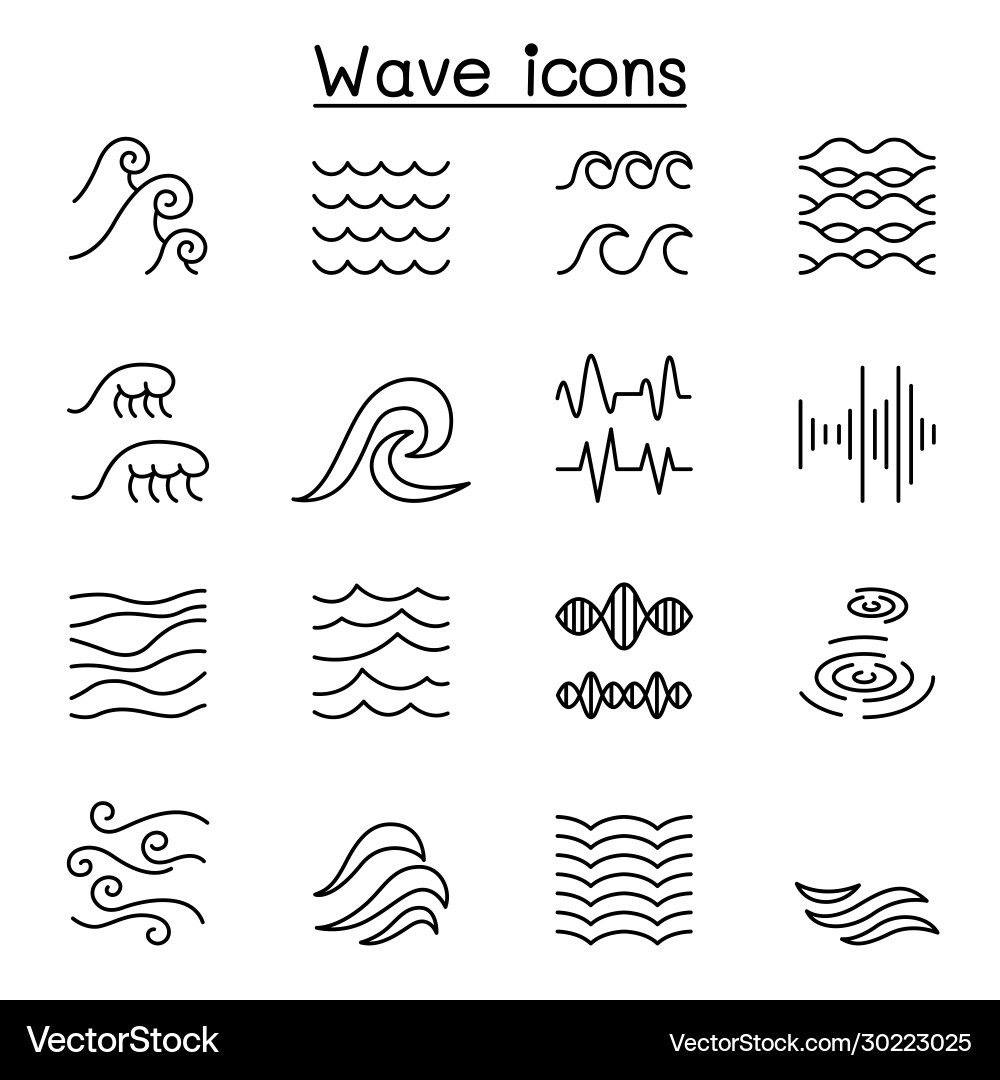 Thin Line Wave Icon Set Vector Image