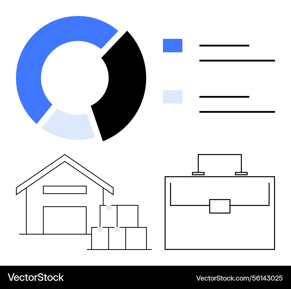 Warehouse pie chart and briefcase representing Warehouse pie chart and briefcase representing vector image