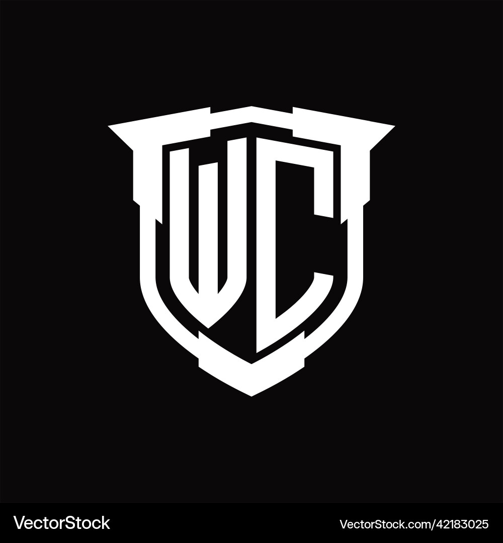 Wc Logo Monogramm Buchstaben mit Schildform Design Vektorbild