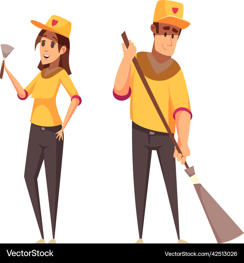 Cleanup workers help composition Vector Image