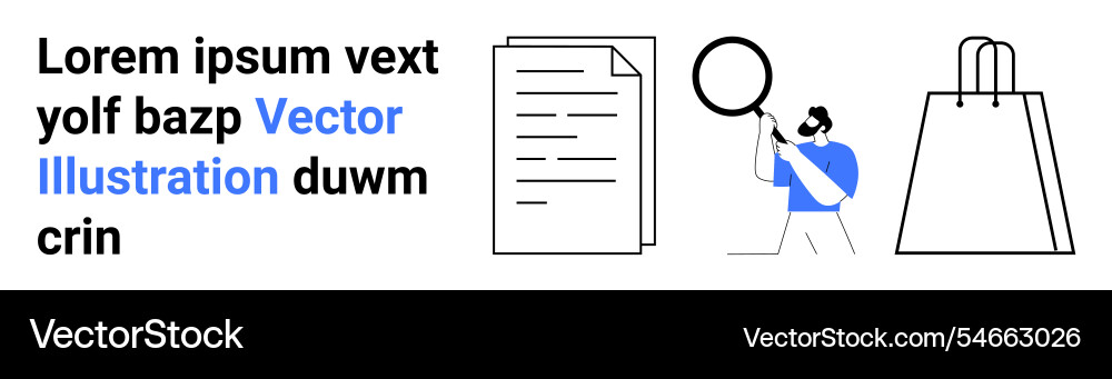 Ecommerce and document analysis with magnifying Ecommerce and document analysis with magnifying vector image