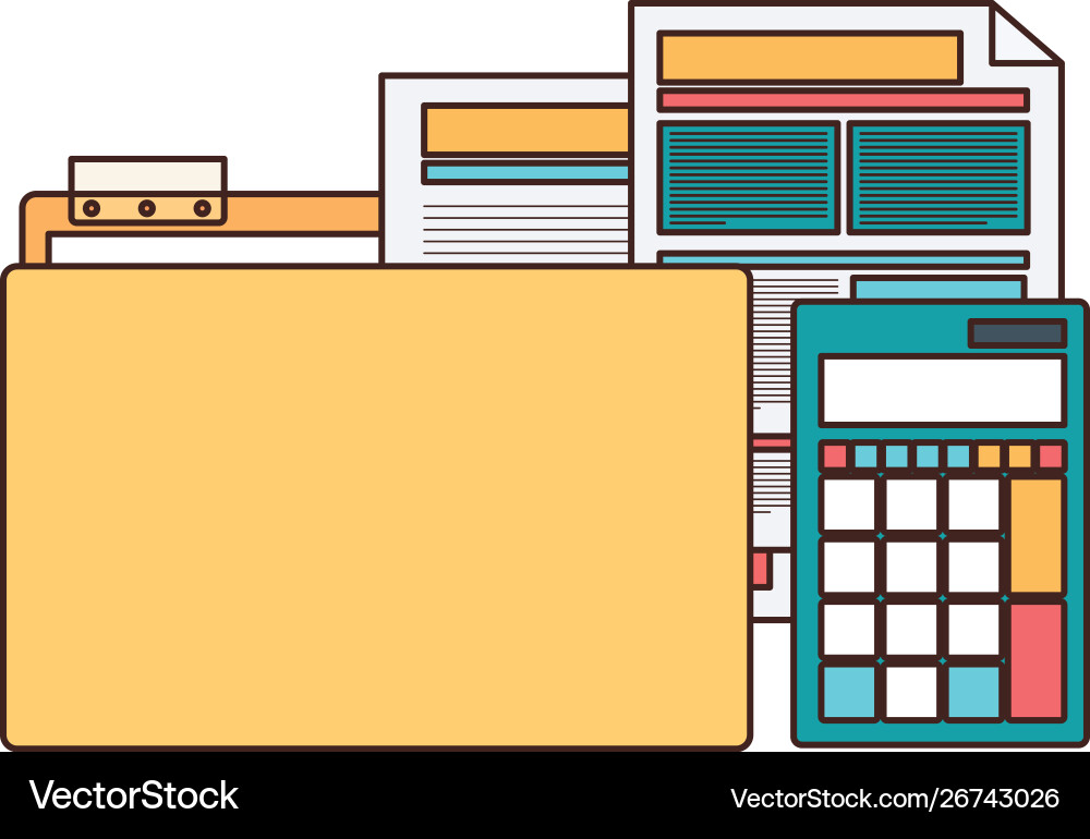 Folder with office objects on white background Vector Image