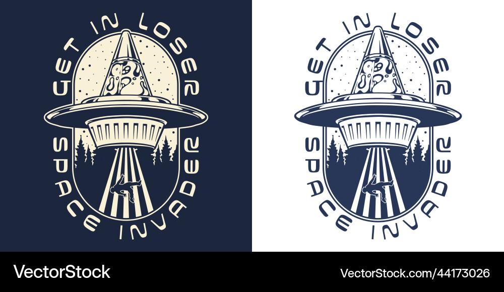 Ufo Invader monochrome Vintage-Label Ufo Invader monochrome Vintage-Label vektorbild