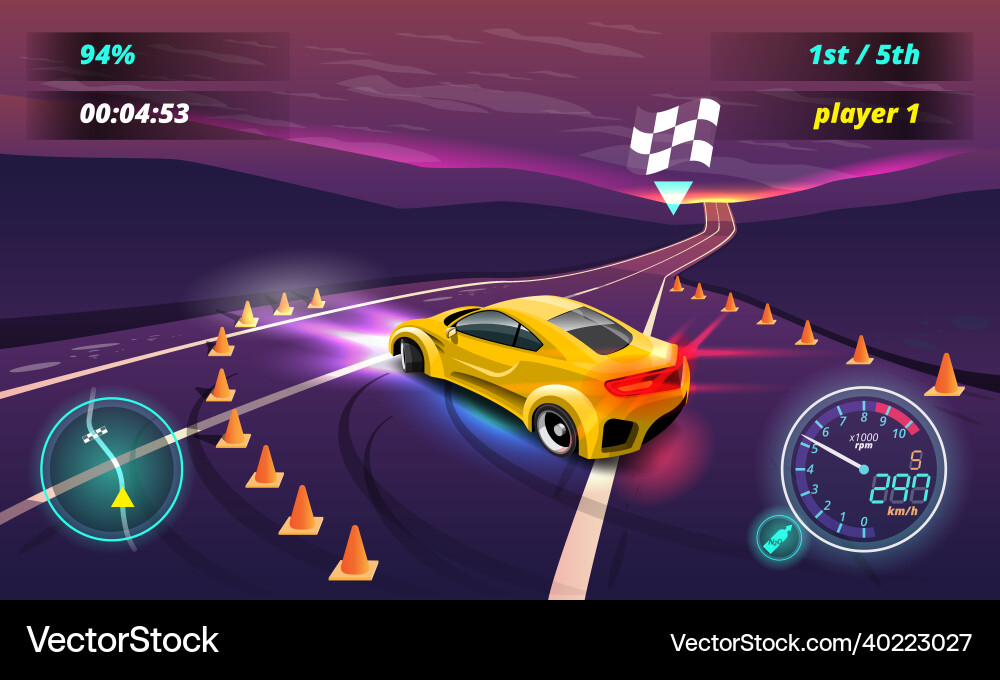 Car racing game in display menu juning Car racing game in display menu juning vector image