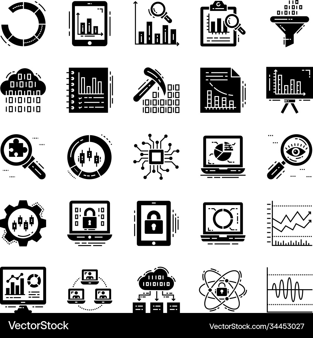 Data analysis solid icons pack Data analysis solid icons pack vector image
