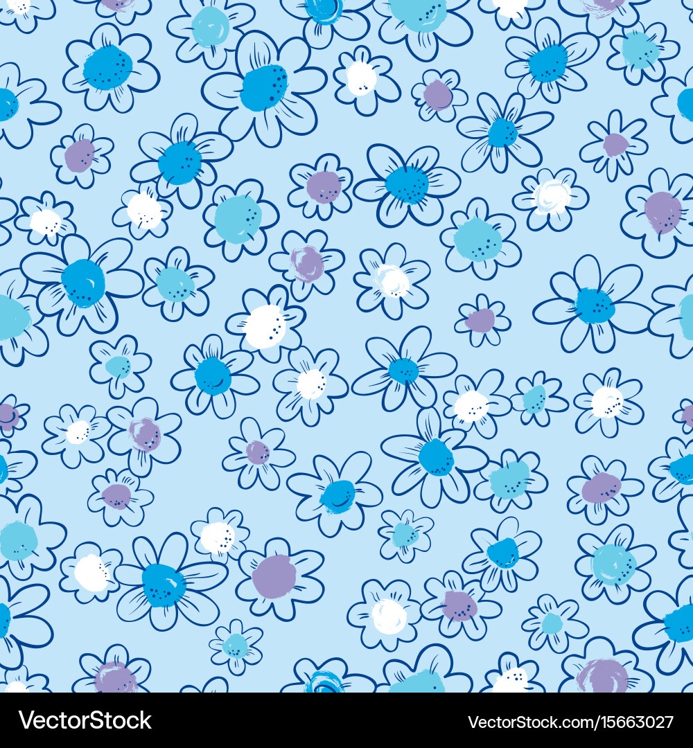 Ink seamless pattern with flowers in sketchy vector image