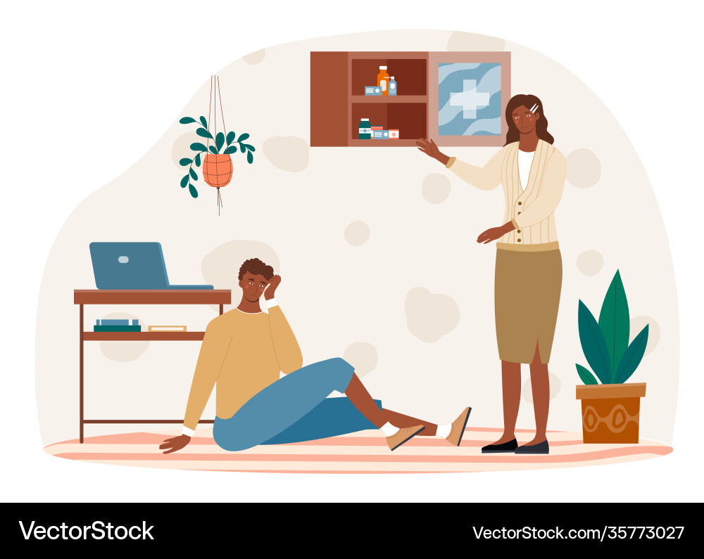 Male character hit his head and sat on floor while Male character hit his head and sat on floor while vector image