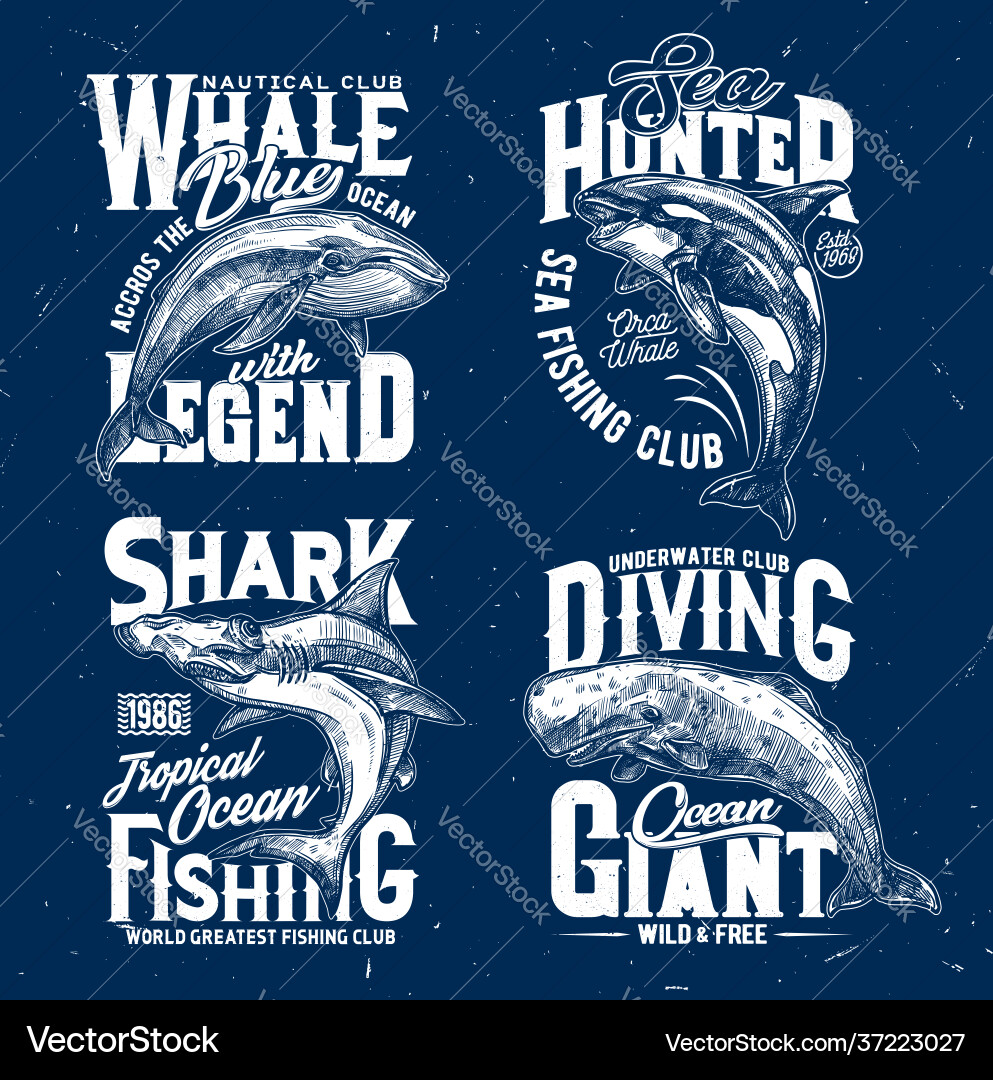 Ocean Fishing & Marine Club Drucken Vektorbild