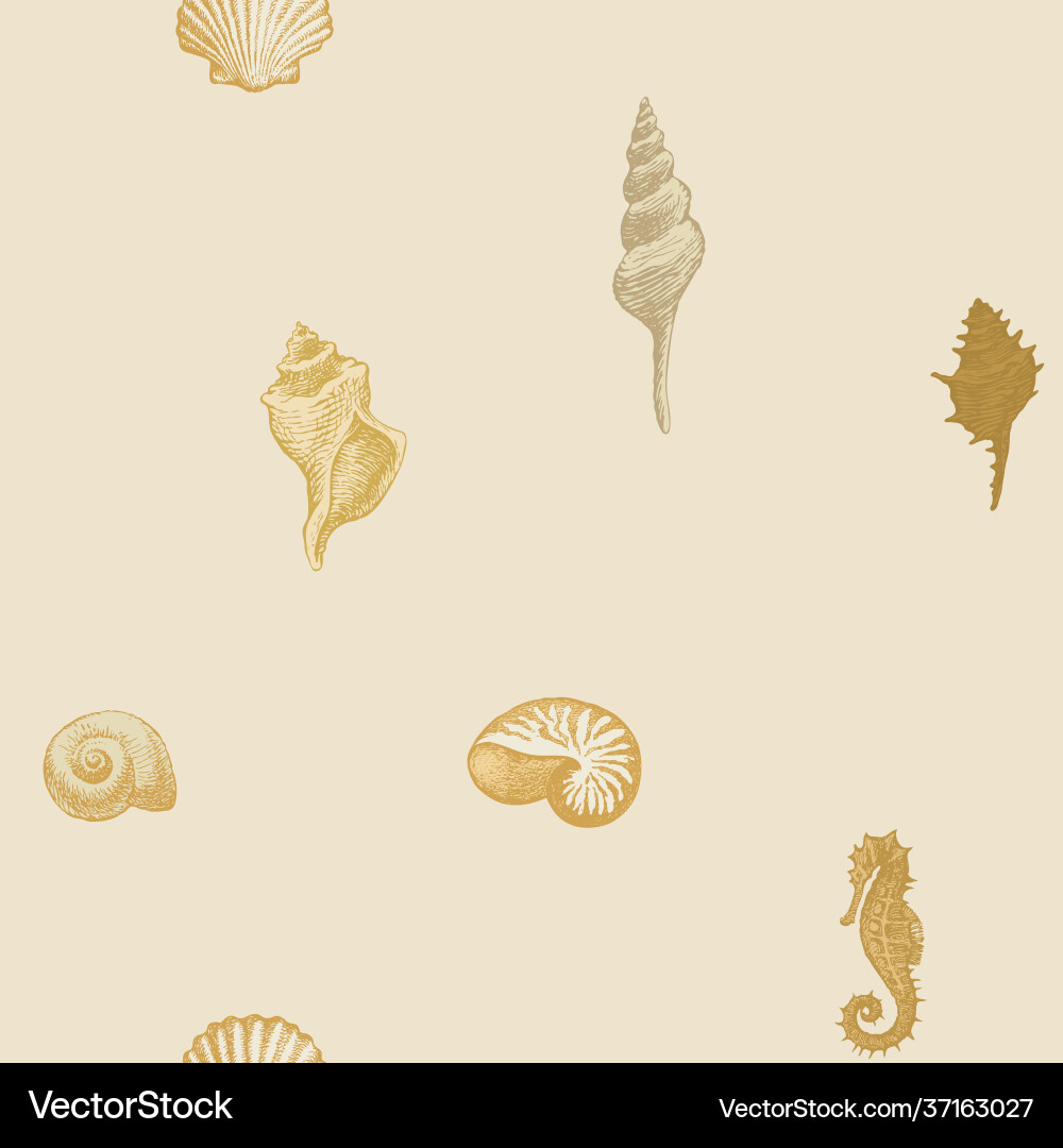 Seamless pattern with seashells various shapes Seamless pattern with seashells various shapes vector image