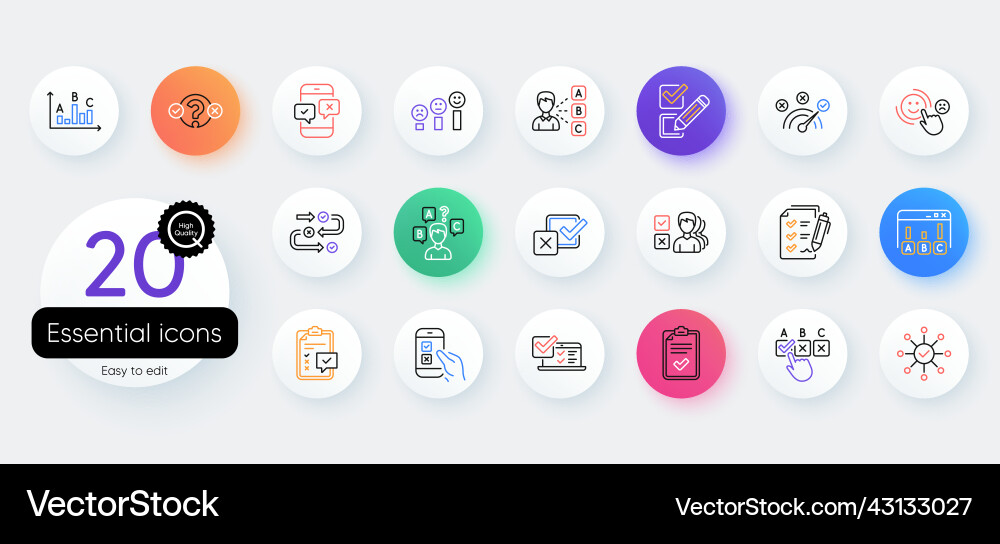 Survey or report line icons set of opinion Vector Image