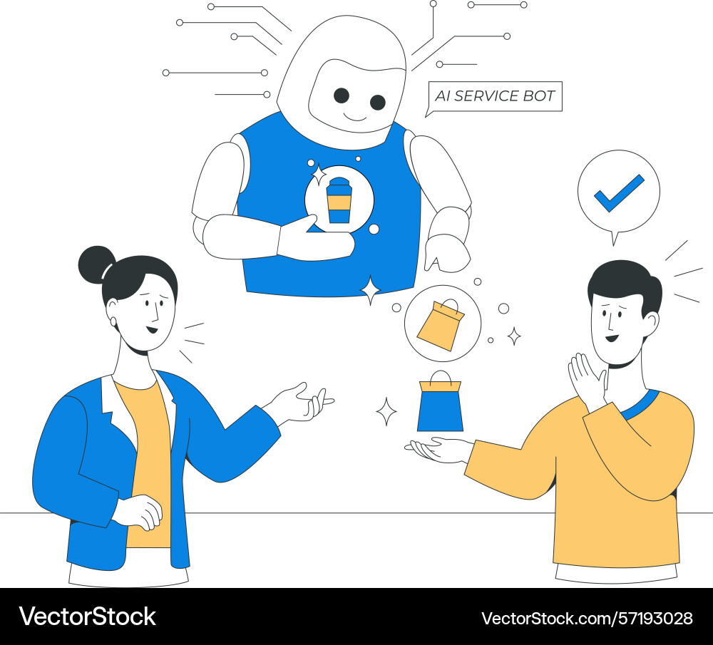 A futuristic ai service bot creates automation A futuristic ai service bot creates automation vector image