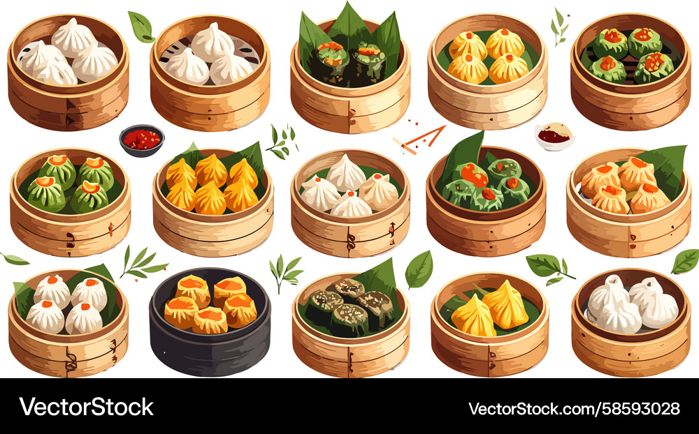 An feast a colorful array of dim sum in bamboo Vector Image