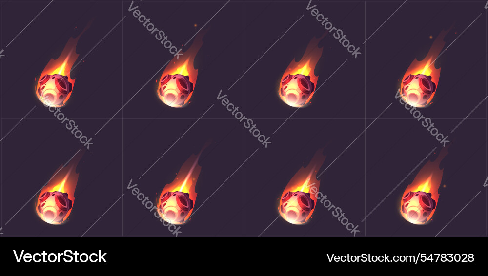 Burning asteroid animation sequence Burning asteroid animation sequence vector image