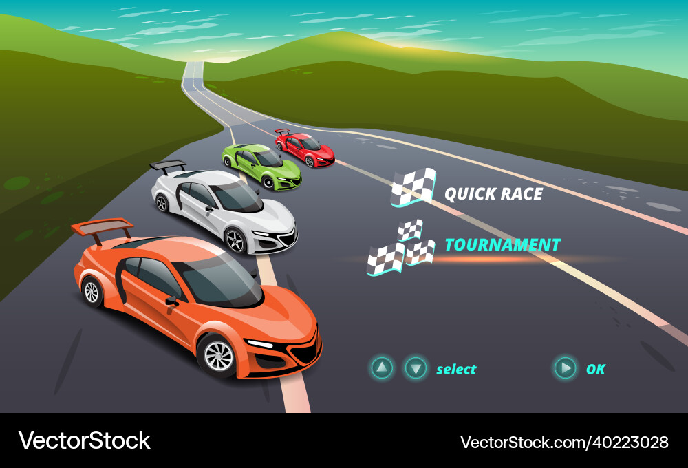 Car racing game in display menu juning Car racing game in display menu juning vector image