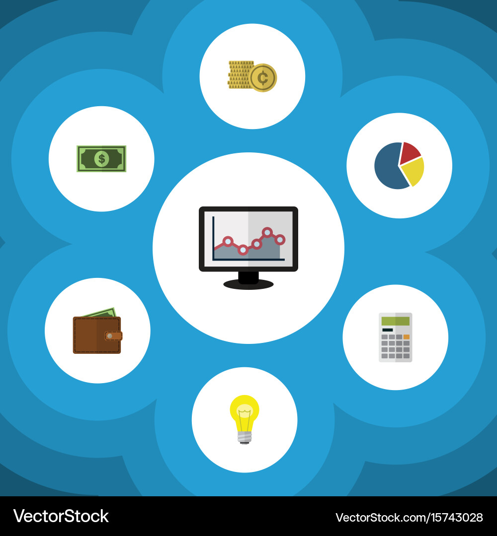 Flat icon gain set of billfold graph chart vector image