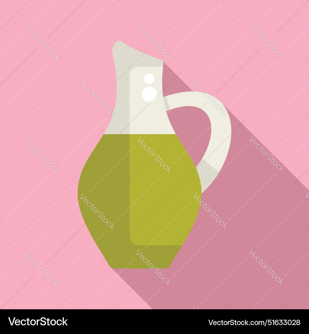 Glass jug containing olive oil on pink background Glass jug containing olive oil on pink background vector image