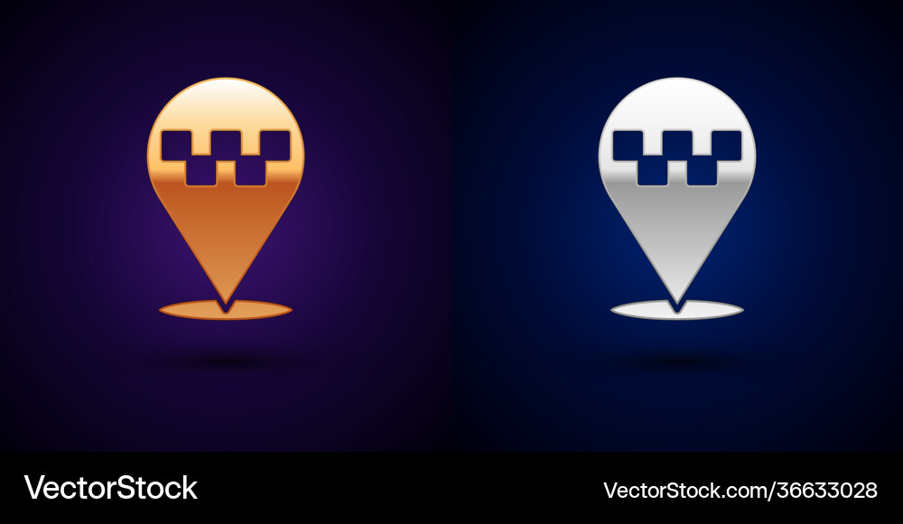 Gold and silver map pointer with taxi icon vector image