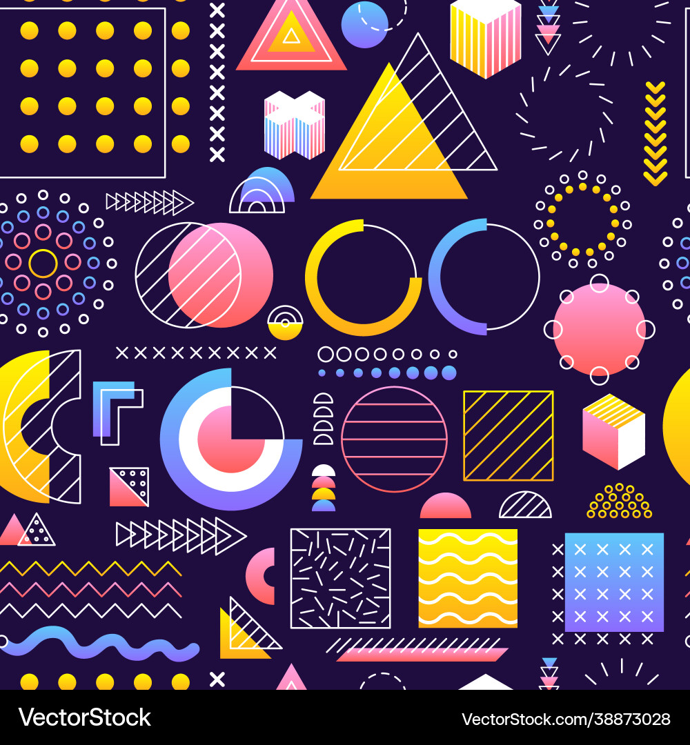 Gradient memphis seamless pattern vector image