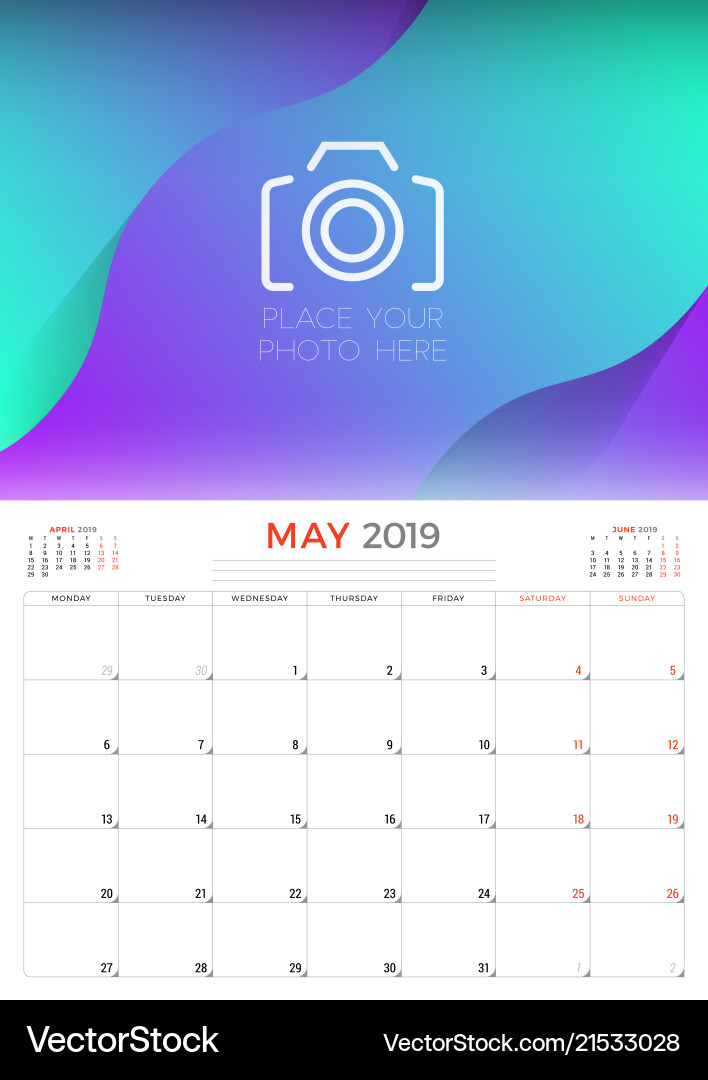 May 2019 calendar planner stationery design May 2019 calendar planner stationery design vector image