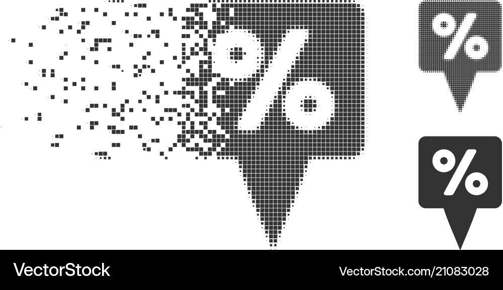 Percent map pointer dissolving pixel halftone icon vector image
