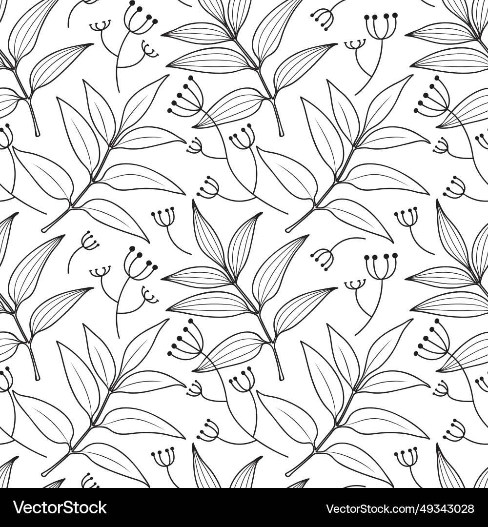 Seamless pattern with outline twig leaves Vector Image