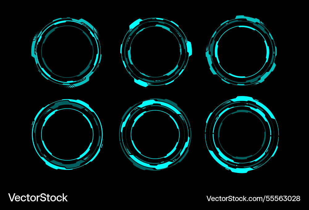 Set of sci fi blue circle user interface elements vector image