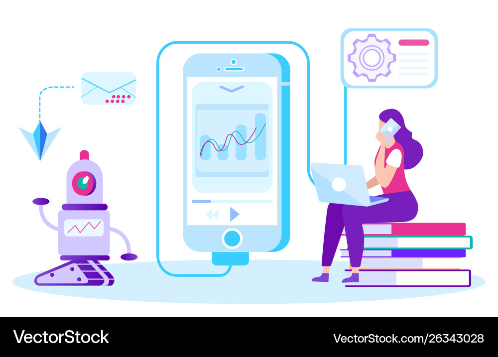 Setup work robot remotely mobile app vector image