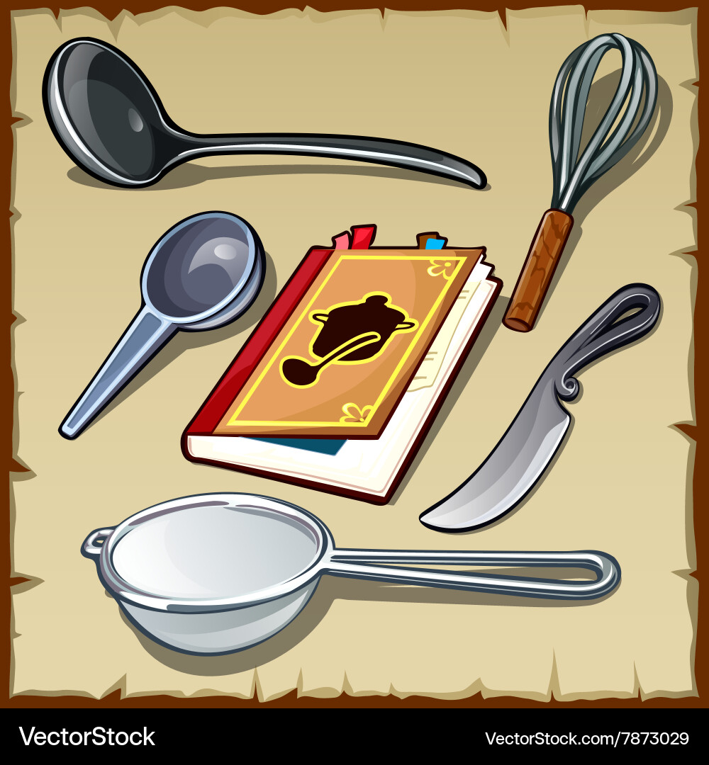 Cooking Utensils and Cookbook Set Vector Image