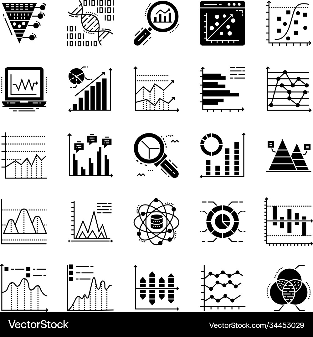 Data analysis solid icons set Data analysis solid icons set vector image