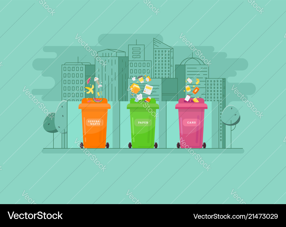 Ecologic concept trash sorting into the containers Ecologic concept trash sorting into the containers vector image