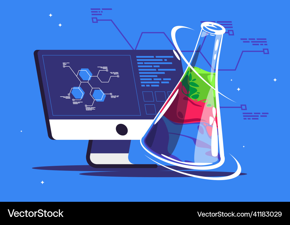 Flask with chemicals a computer monoblock Flask with chemicals a computer monoblock vector image
