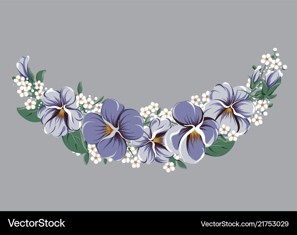 Half-round floral frame wreath with viola flowers Half-round floral frame wreath with viola flowers vector image