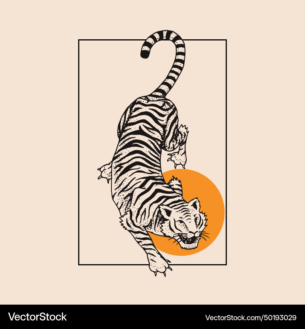 Japanese tiger against the background of sun vector image