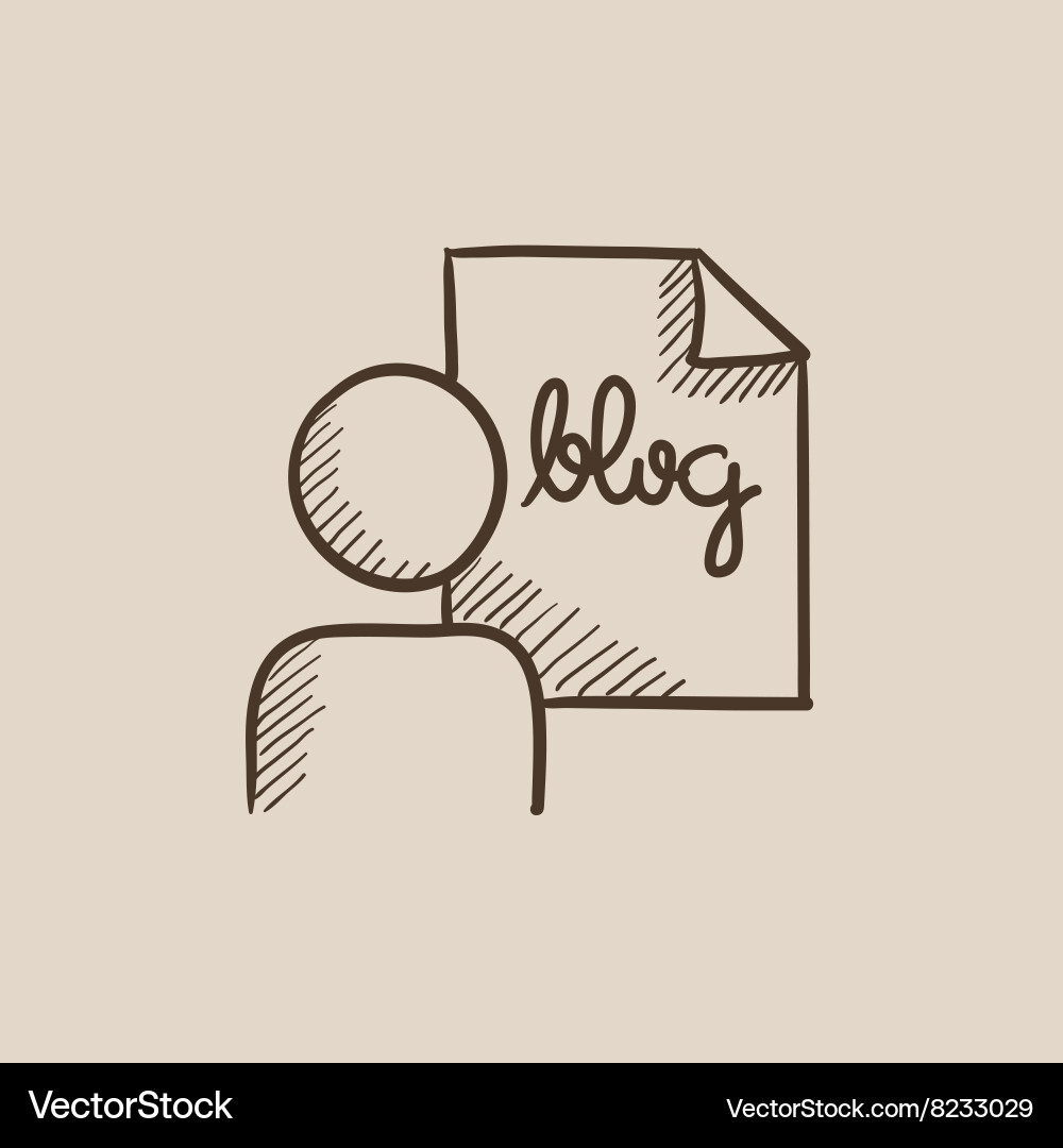 Man and sheet with word blog sketch icon vector image