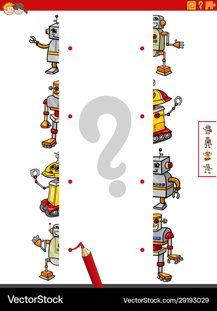 Match halves pictures with robots educational Vector Image
