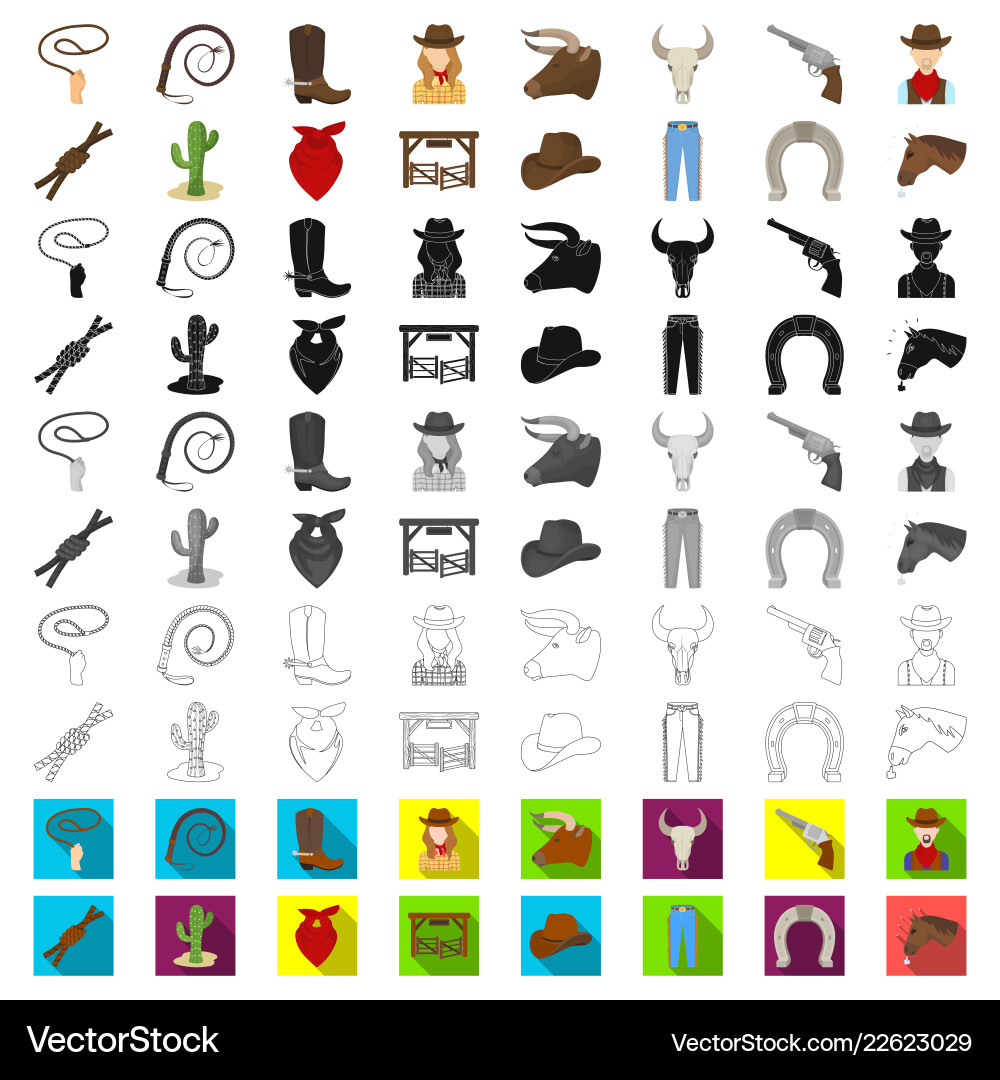 Rodeo Wettbewerb Cartoon Icons in Set-Sammlung Rodeo Wettbewerb Cartoon Icons in Set-Sammlung vektorbild