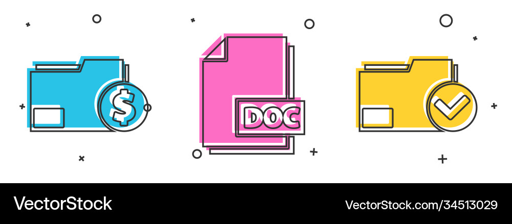 Set finance document folder doc file vector image