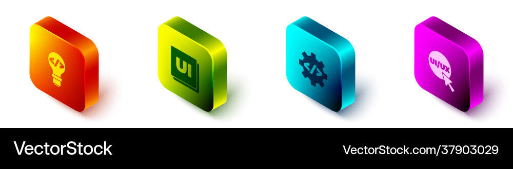 Set isometric front end development ui or ux Set isometric front end development ui or ux vector image