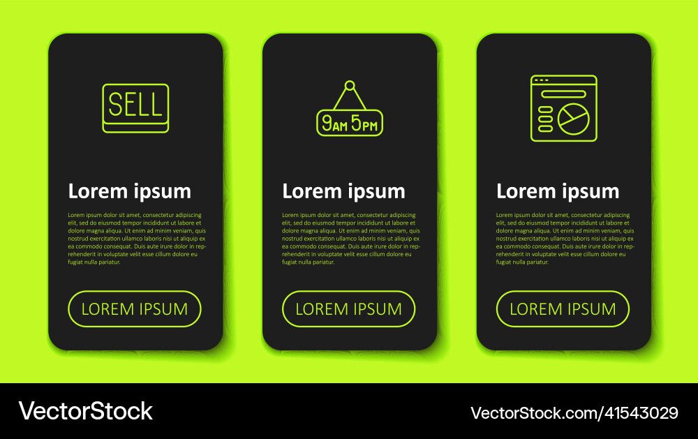 Set line sell button from 9 5 job and pie chart Set line sell button from 9 5 job and pie chart vector image