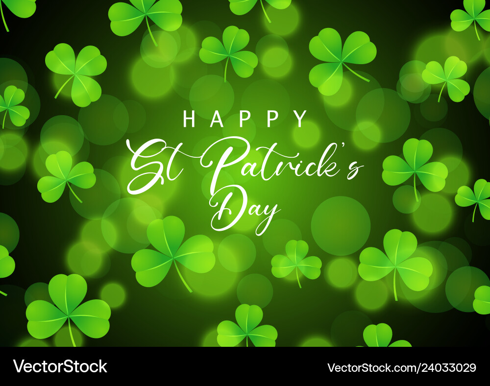 St patricks day background with shamrock on bokeh vector image