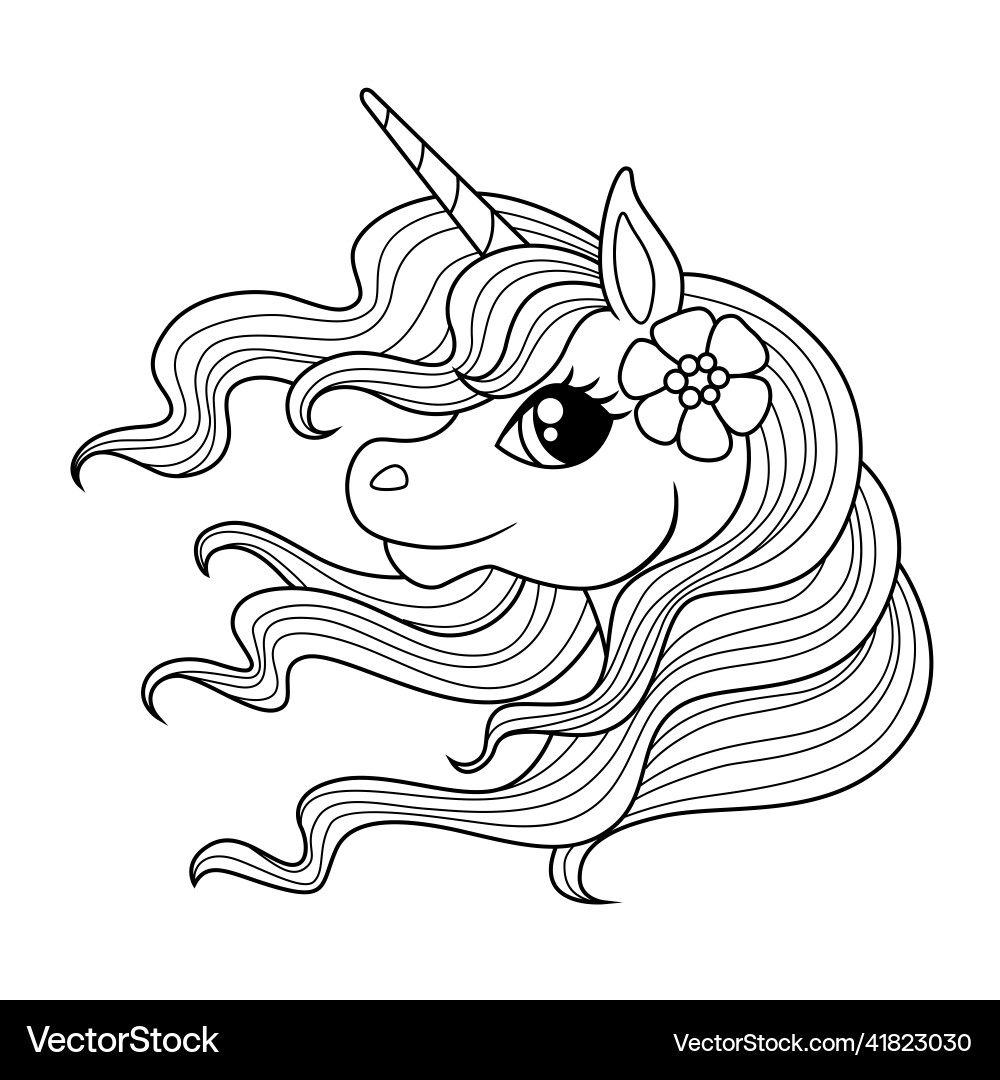 Cute cartoon unicorn head with long mane Cute cartoon unicorn head with long mane vector image