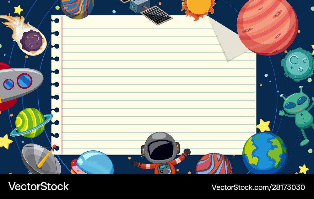 Paper template with planets in space background Paper template with planets in space background Vector Image