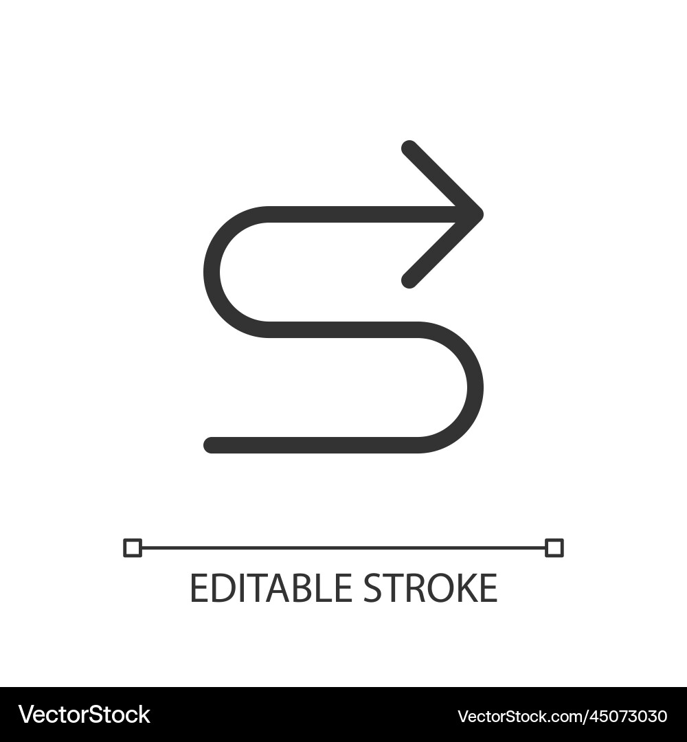 Right winding road arrow pixel perfect linear ui Right winding road arrow pixel perfect linear ui vector image